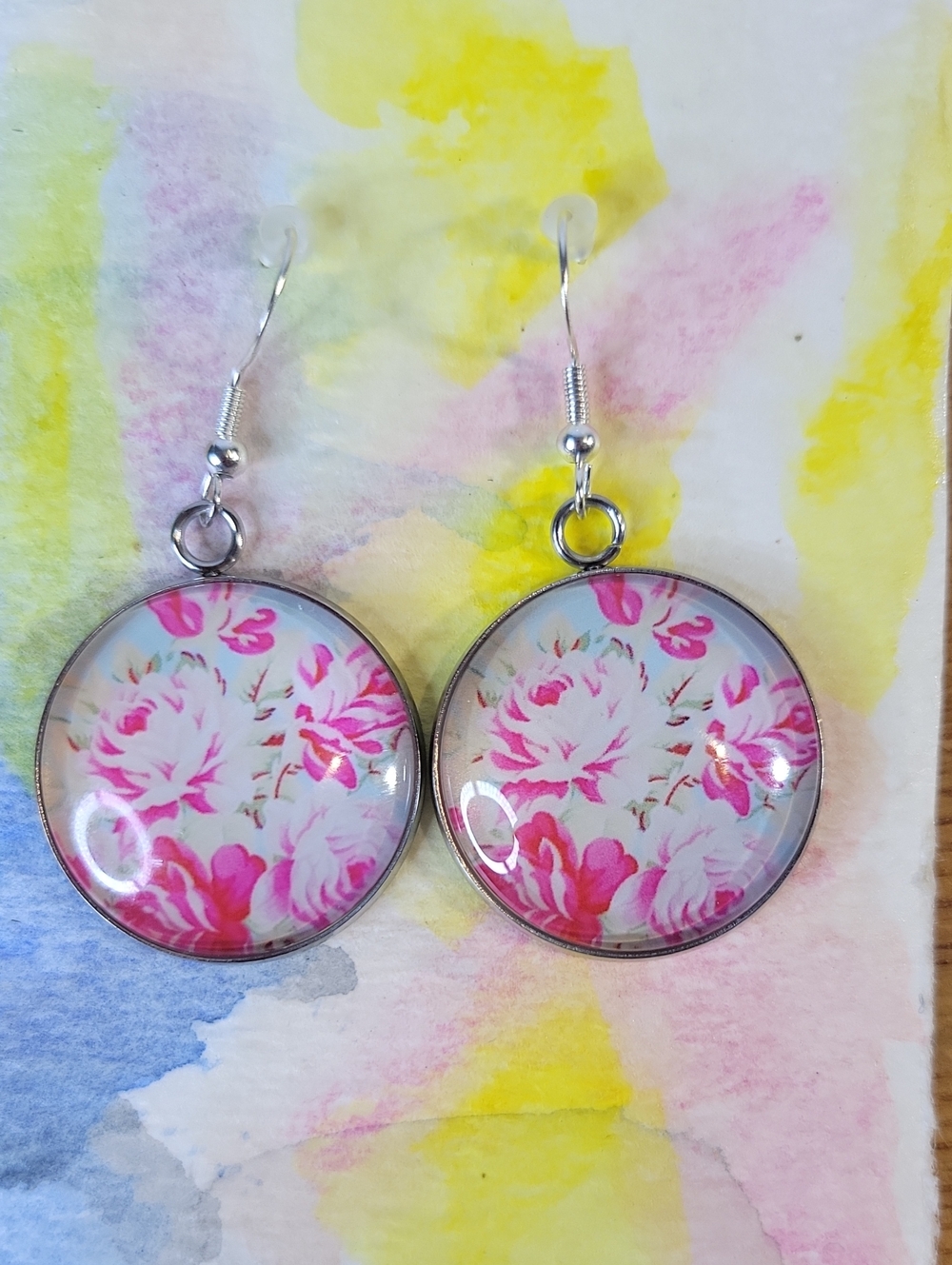 Dangle Earrings "Pink Blush"~Sterling Silver Ear Wires~Original Watercolor ACEO
